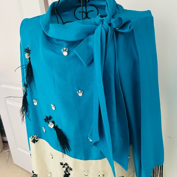 Embellished Blue and Cream Dress - Picture 3 of 5